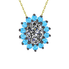 Eda Kolye - Swarovski ve akuamarin 925 ayar siyah rodyum kaplama gümüş kolye (40 cm altın rolo zincir) #10rodg5