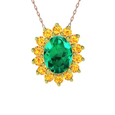 Eda Kolye - Yeşil kuvars ve sitrin 18 ayar altın kolye (40 cm rose altın rolo zincir) #11gh2tc