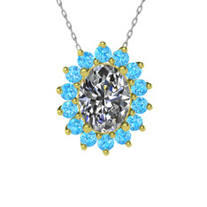 Eda Kolye - Swarovski ve akuamarin 8 ayar altın kolye (40 cm beyaz altın rolo zincir) #11pszwg
