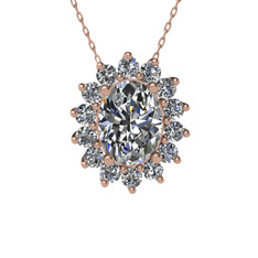 Swarovski ve beyaz zirkon 8 ayar rose altın kolye (40 cm rose altın rolo zincir)