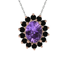 Eda Kolye - Ametist ve siyah zirkon 14 ayar rose altın kolye (40 cm gümüş rolo zincir) #1217w5