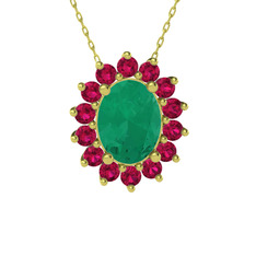 Eda Kolye - Kök zümrüt ve rodolit garnet 18 ayar altın kolye (40 cm altın rolo zincir) #127rp6s