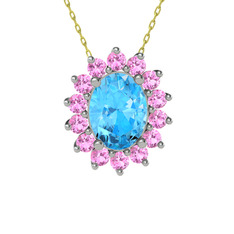 Eda Kolye - Akuamarin ve pembe kuvars 925 ayar gümüş kolye (40 cm gümüş rolo zincir) #12dlijx