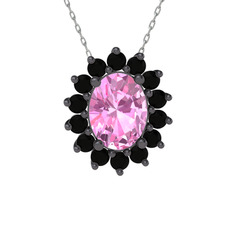 Eda Kolye - Pembe kuvars ve siyah zirkon 925 ayar siyah rodyum kaplama gümüş kolye (40 cm gümüş rolo zincir) #12mwxk