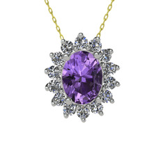 Eda Kolye - Ametist ve swarovski 18 ayar beyaz altın kolye (40 cm altın rolo zincir) #12s5axg