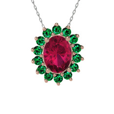 Eda Kolye - Rodolit garnet ve yeşil kuvars 925 ayar rose altın kaplama gümüş kolye (40 cm beyaz altın rolo zincir) #139lh2d