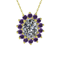 Eda Kolye - Swarovski ve ametist 14 ayar altın kolye (40 cm altın rolo zincir) #13e3640