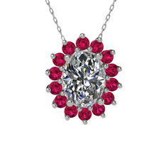 Eda Kolye - Swarovski ve rodolit garnet 14 ayar beyaz altın kolye (40 cm beyaz altın rolo zincir) #13jiktx