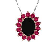 Eda Kolye - Siyah zirkon ve rodolit garnet 18 ayar rose altın kolye (40 cm beyaz altın rolo zincir) #13lk3vz