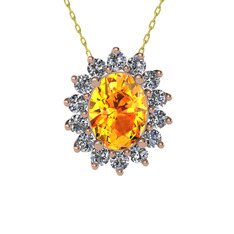 Eda Kolye - Sitrin ve pırlanta 8 ayar rose altın kolye (0.504 karat, 40 cm altın rolo zincir) #143etlx