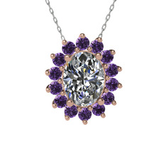 Swarovski ve ametist 14 ayar rose altın kolye (40 cm beyaz altın rolo zincir)