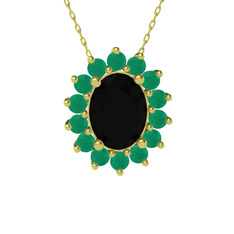 Siyah zirkon ve kök zümrüt 925 ayar altın kaplama gümüş kolye (40 cm altın rolo zincir)