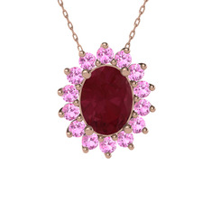 Eda Kolye - Kök yakut ve pembe kuvars 14 ayar rose altın kolye (40 cm rose altın rolo zincir) #14gol2v