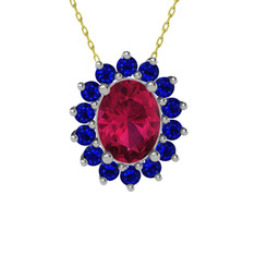 Eda Kolye - Rodolit garnet ve lab safir 8 ayar beyaz altın kolye (40 cm altın rolo zincir) #14lwsyo