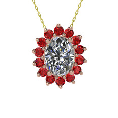 Swarovski ve garnet 14 ayar rose altın kolye (40 cm gümüş rolo zincir)