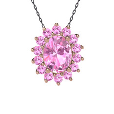 Eda Kolye - Pembe kuvars 925 ayar rose altın kaplama gümüş kolye (40 cm gümüş rolo zincir) #14x8g1e