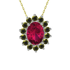 Eda Kolye - Rodolit garnet ve peridot 8 ayar beyaz altın kolye (40 cm altın rolo zincir) #151ns1p