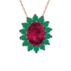 Eda Kolye - Rodolit garnet ve kök zümrüt 925 ayar siyah rodyum kaplama gümüş kolye (40 cm rose altın rolo zincir) #153tmv3