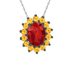 Eda Kolye - Garnet ve sitrin 925 ayar siyah rodyum kaplama gümüş kolye (40 cm beyaz altın rolo zincir) #15exmo4