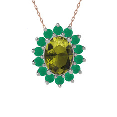 Eda Kolye - Peridot ve kök zümrüt 18 ayar beyaz altın kolye (40 cm rose altın rolo zincir) #15p7bbh
