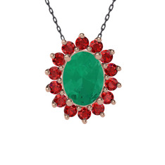 Eda Kolye - Kök zümrüt ve garnet 14 ayar rose altın kolye (40 cm gümüş rolo zincir) #15vci6i