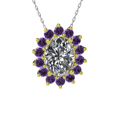 Eda Kolye - Swarovski ve ametist 18 ayar altın kolye (40 cm beyaz altın rolo zincir) #15w88r