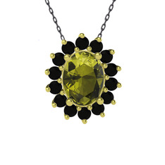 Eda Kolye - Peridot ve siyah zirkon 18 ayar altın kolye (40 cm gümüş rolo zincir) #160dkn0