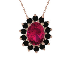 Eda Kolye - Rodolit garnet ve siyah zirkon 925 ayar rose altın kaplama gümüş kolye (40 cm gümüş rolo zincir) #160prv1