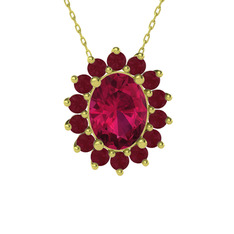 Rodolit garnet ve kök yakut 925 ayar altın kaplama gümüş kolye (40 cm altın rolo zincir)