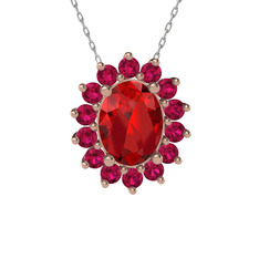 Garnet ve rodolit garnet 14 ayar rose altın kolye (40 cm beyaz altın rolo zincir)