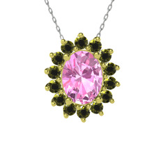 Eda Kolye - Pembe kuvars ve peridot 18 ayar altın kolye (40 cm beyaz altın rolo zincir) #169r9fq
