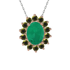 Kök zümrüt ve peridot 18 ayar rose altın kolye (40 cm beyaz altın rolo zincir)