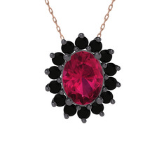 Eda Kolye - Rodolit garnet ve siyah zirkon 925 ayar siyah rodyum kaplama gümüş kolye (40 cm rose altın rolo zincir) #16tr7ew