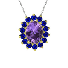 Eda Kolye - Ametist ve lab safir 14 ayar altın kolye (40 cm beyaz altın rolo zincir) #1712572