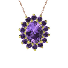 Eda Kolye - Ametist 14 ayar altın kolye (40 cm rose altın rolo zincir) #17eicde