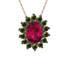 Eda Kolye - Rodolit garnet ve peridot 925 ayar siyah rodyum kaplama gümüş kolye (40 cm rose altın rolo zincir) #17fsrwc