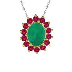 Eda Kolye - Kök zümrüt ve rodolit garnet 18 ayar altın kolye (40 cm beyaz altın rolo zincir) #17lbdrq