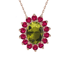 Eda Kolye - Peridot ve rodolit garnet 8 ayar rose altın kolye (40 cm rose altın rolo zincir) #17ntaxw