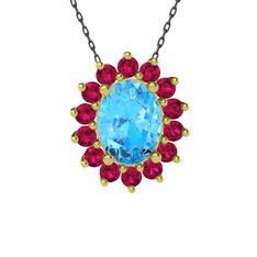 Eda Kolye - Akuamarin ve rodolit garnet 8 ayar altın kolye (40 cm gümüş rolo zincir) #17rt635