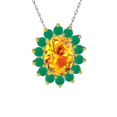 Eda Kolye - Sitrin ve kök zümrüt 18 ayar altın kolye (40 cm gümüş rolo zincir) #17vc8p7