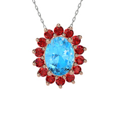Eda Kolye - Akuamarin ve garnet 8 ayar rose altın kolye (40 cm beyaz altın rolo zincir) #186s1ks