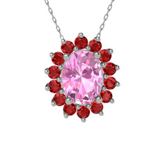 Eda Kolye - Pembe kuvars ve garnet 18 ayar beyaz altın kolye (40 cm beyaz altın rolo zincir) #187hlaj