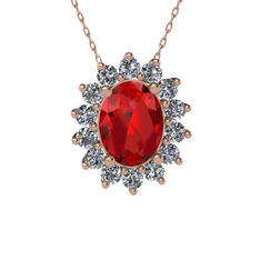 Eda Kolye - Garnet ve beyaz zirkon 14 ayar rose altın kolye (40 cm rose altın rolo zincir) #189ufdw