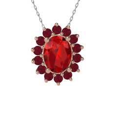 Eda Kolye - Garnet ve kök yakut 18 ayar rose altın kolye (40 cm beyaz altın rolo zincir) #18ael2d