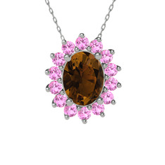 Eda Kolye - Dumanlı kuvars ve pembe kuvars 8 ayar beyaz altın kolye (40 cm beyaz altın rolo zincir) #18f6sue