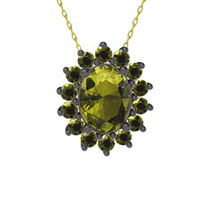 Eda Kolye - Peridot 925 ayar siyah rodyum kaplama gümüş kolye (40 cm altın rolo zincir) #18kkj0z