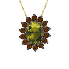 Eda Kolye - Peridot ve dumanlı kuvars 925 ayar siyah rodyum kaplama gümüş kolye (40 cm altın rolo zincir) #18kxkwz