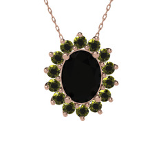 Eda Kolye - Siyah zirkon ve peridot 8 ayar rose altın kolye (40 cm rose altın rolo zincir) #18mpom4
