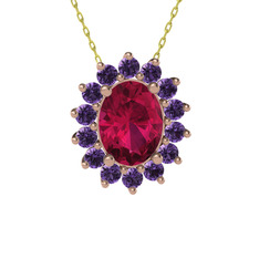 Eda Kolye - Rodolit garnet ve ametist 18 ayar rose altın kolye (40 cm gümüş rolo zincir) #18pl4bl
