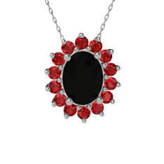 Eda Kolye - Siyah zirkon ve garnet 8 ayar beyaz altın kolye (40 cm beyaz altın rolo zincir) #18ss75j